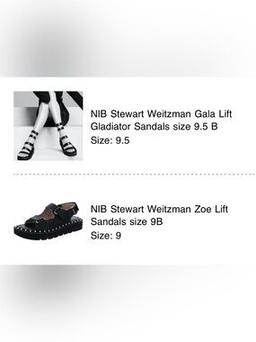 Bundle of 2 NIB Stuart Weitzman Sandals. Gladiator 9.5B, Zoe Lift 9B
